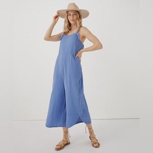 Pact Women Coastal Double Gauze Tie-Strap Jumpsuit Organic Cotton Blue Size Sm